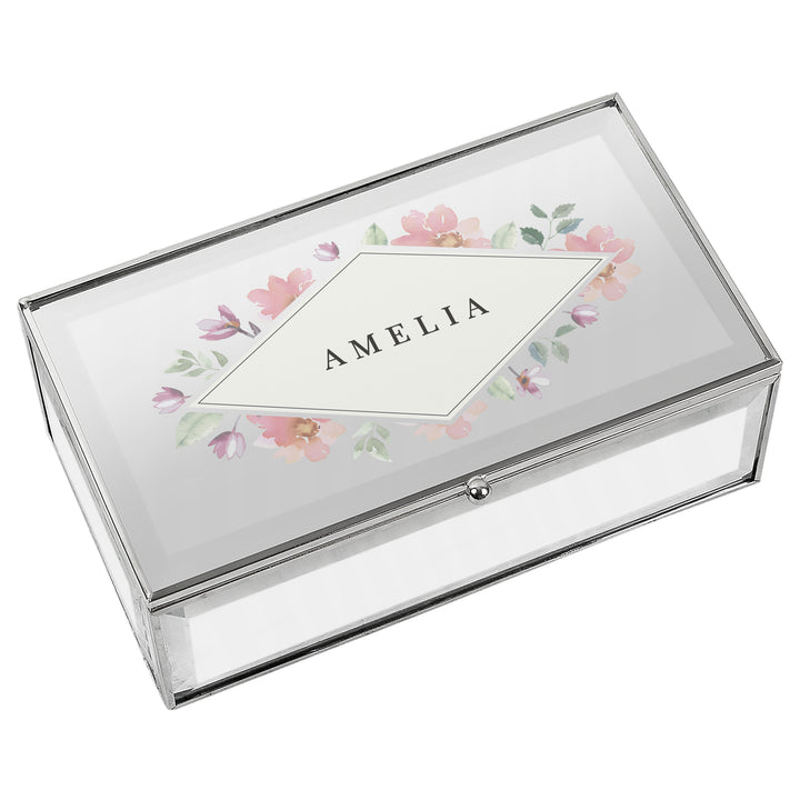 Buy Personalised Floral Watercolour Mirrored Jewellery Box available now at www.giftsfinder.co.uk