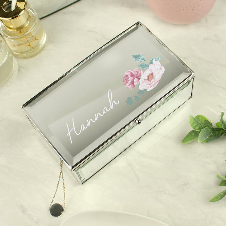 Buy Personalised Floral Mirrored Jewellery Box available now at www.giftsfinder.co.uk