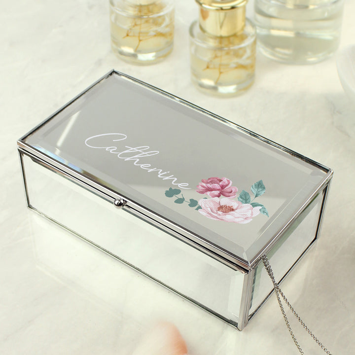 Buy Personalised Floral Mirrored Jewellery Box available now at www.giftsfinder.co.uk