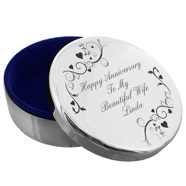 Buy Personalised Black Swirl Round Trinket Box available now at www.giftsfinder.co.uk