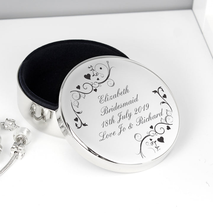 Buy Personalised Black Swirl Round Trinket Box available now at www.giftsfinder.co.uk