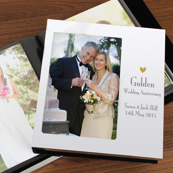 Buy Personalised Decorative Golden Anniversary Photo Frame Album 6x4 available now at www.giftsfinder.co.uk