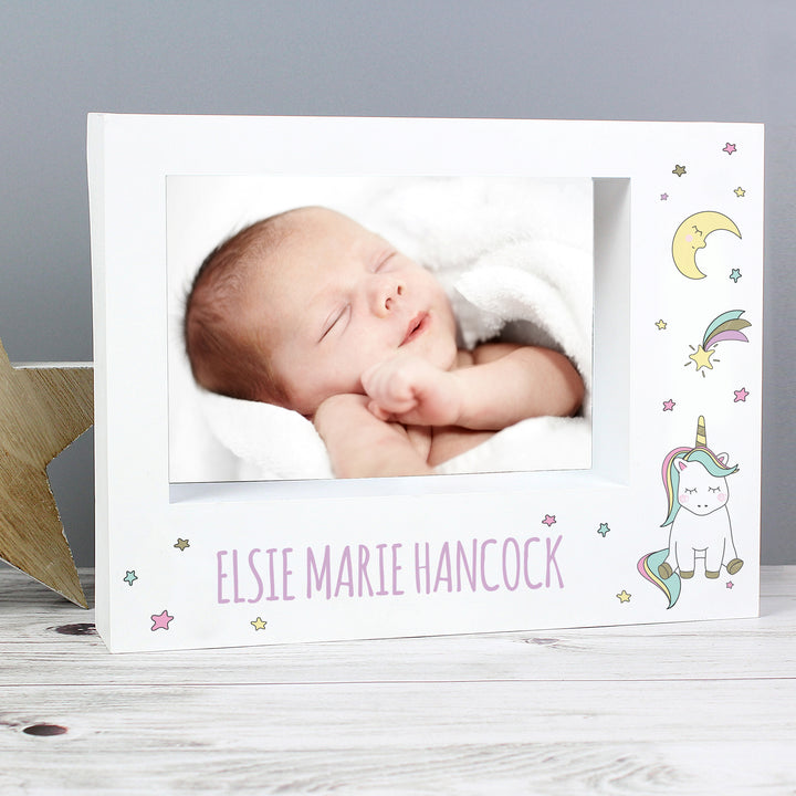 Buy Personalised Baby Unicorn 5x7 Landscape Box Photo Frame available now at www.giftsfinder.co.uk