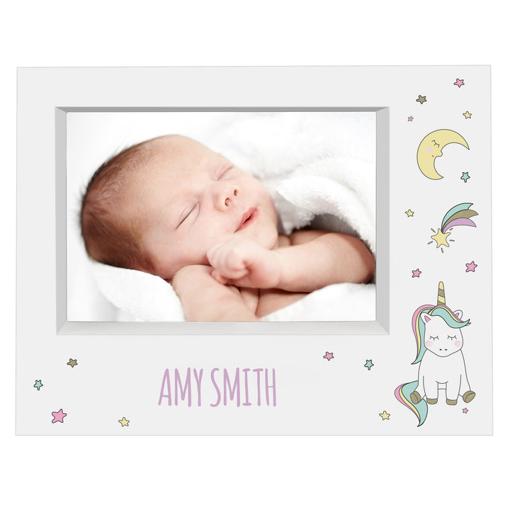 Buy Personalised Baby Unicorn 5x7 Landscape Box Photo Frame available now at www.giftsfinder.co.uk