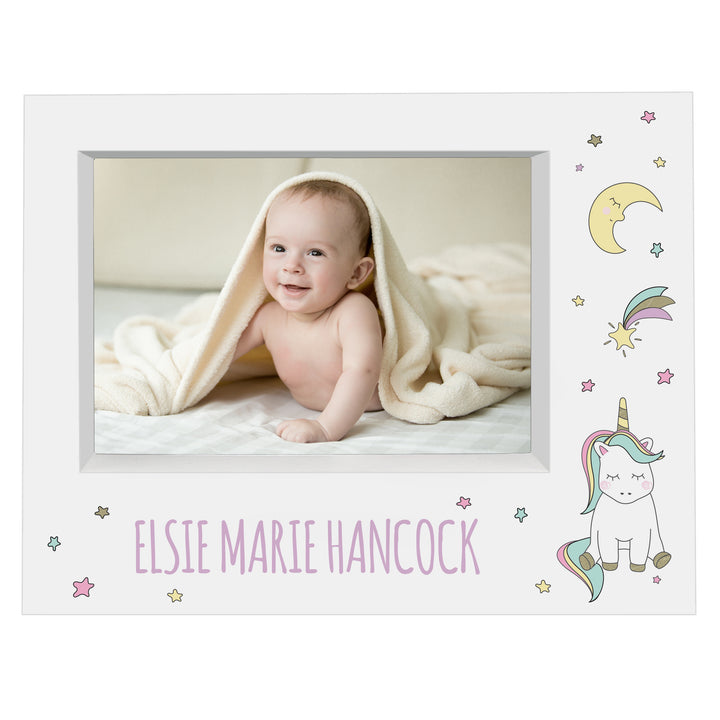 Buy Personalised Baby Unicorn 5x7 Landscape Box Photo Frame available now at www.giftsfinder.co.uk