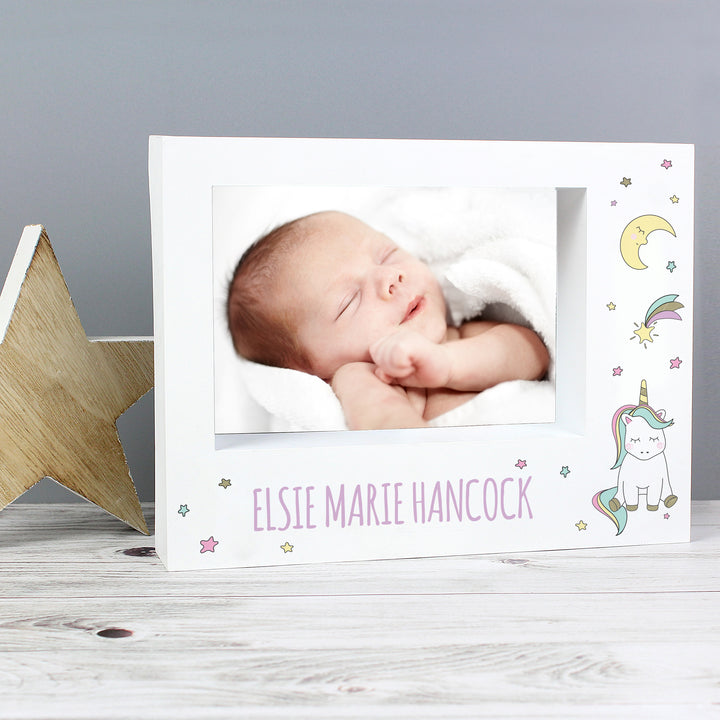 Buy Personalised Baby Unicorn 5x7 Landscape Box Photo Frame available now at www.giftsfinder.co.uk