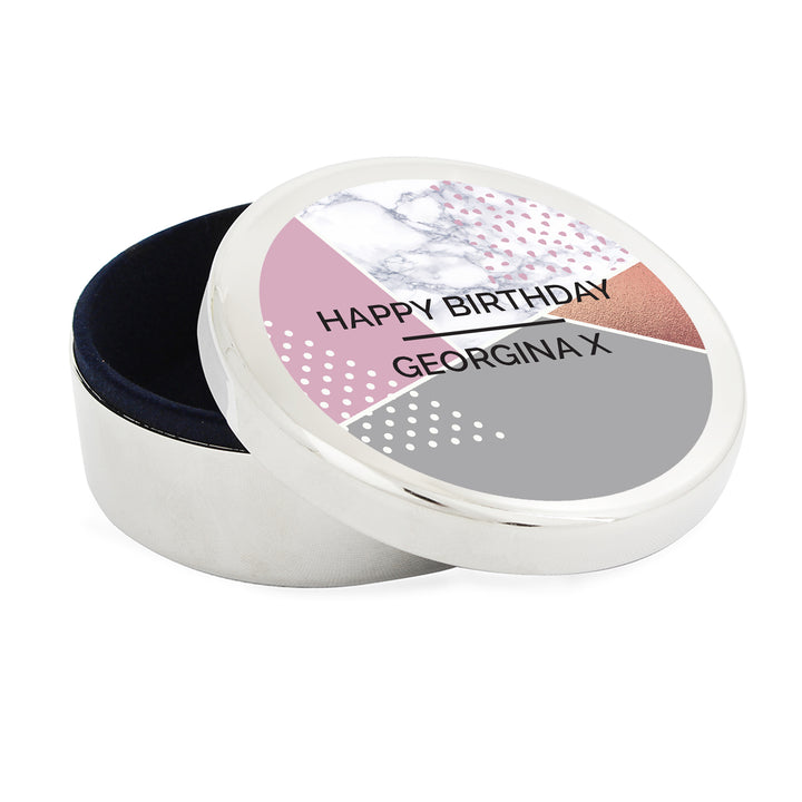 Buy Personalised Geometric Round Trinket Box at www.giftsfinder.co.uk