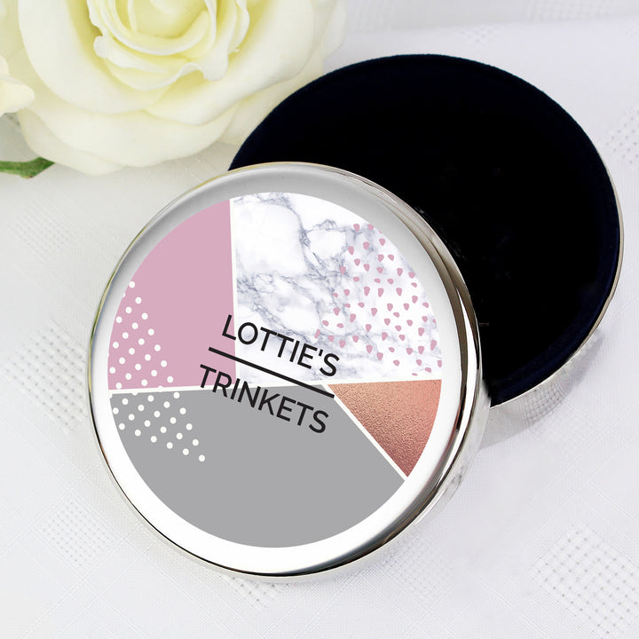 Buy Personalised Geometric Round Trinket Box at www.giftsfinder.co.uk