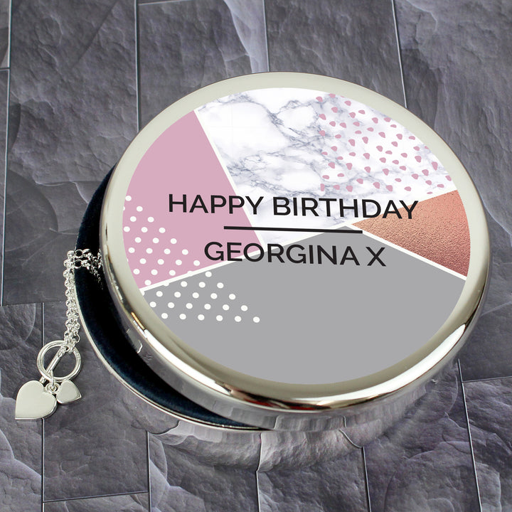 Buy Personalised Geometric Round Trinket Box at www.giftsfinder.co.uk