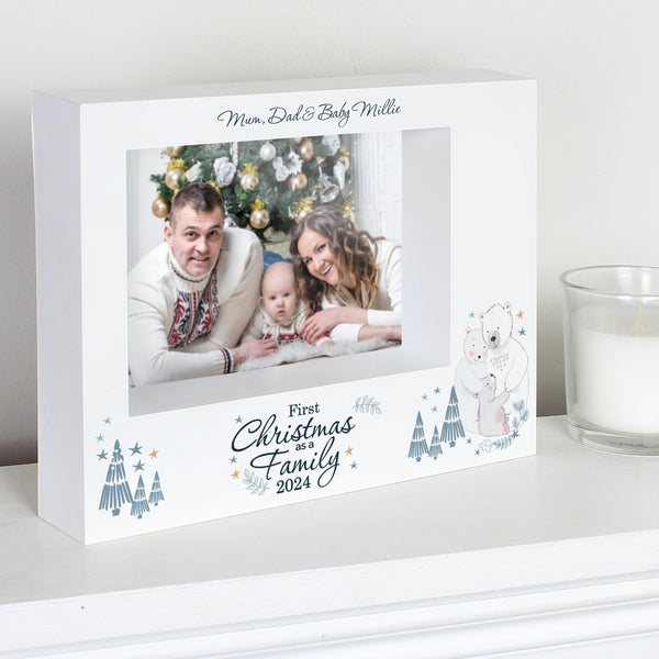 Buy Personalised Polar Bear '1st Christmas As A Family' 7x5 Box Photo Frame at www.giftsfinder.co.uk