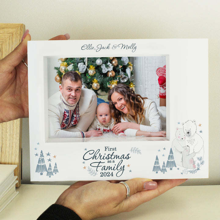 Buy Personalised Polar Bear '1st Christmas As A Family' 7x5 Box Photo Frame at www.giftsfinder.co.uk