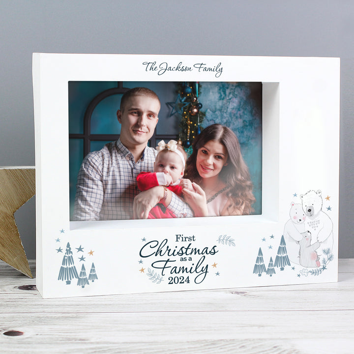 Buy Personalised Polar Bear '1st Christmas As A Family' 7x5 Box Photo Frame at www.giftsfinder.co.uk