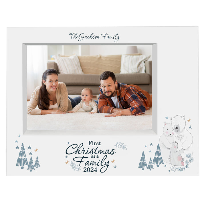 Buy Personalised Polar Bear '1st Christmas As A Family' 7x5 Box Photo Frame at www.giftsfinder.co.uk