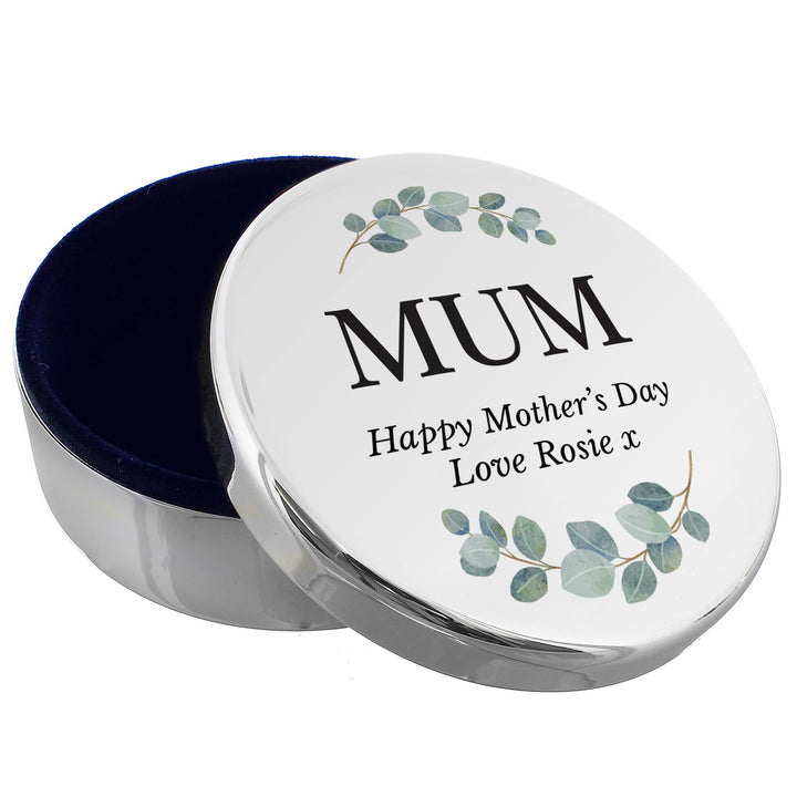 Buy Personalised Botanical Round Trinket Box available now at www.giftsfinder.co.uk