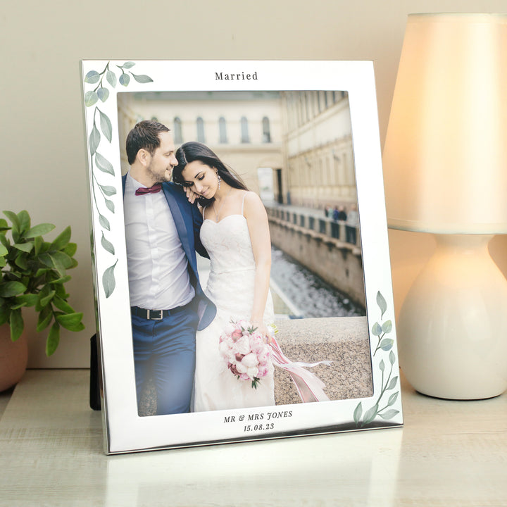 Personalised Botanical 10x8 Inch Silver Photo Frame - part of the Gifts Finder Personalised Photo Frames collection