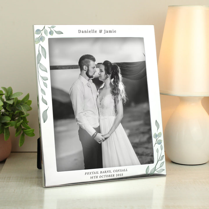 Personalised Botanical 10x8 Inch Silver Photo Frame - part of the Gifts Finder Personalised Photo Frames collection