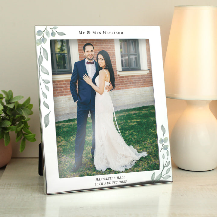 Personalised Botanical 10x8 Inch Silver Photo Frame - part of the Gifts Finder Personalised Photo Frames collection