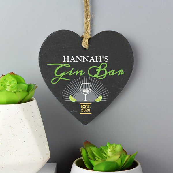 Buy Personalised Gin Bar Slate Heart Decoration at www.giftsfinder.co.uk