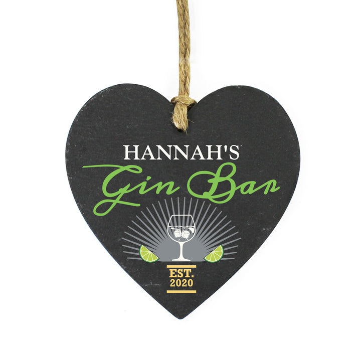 Personalised Gin Bar Slate Heart Decoration - part of the Gifts Finder Personalised Heart Decorations collection