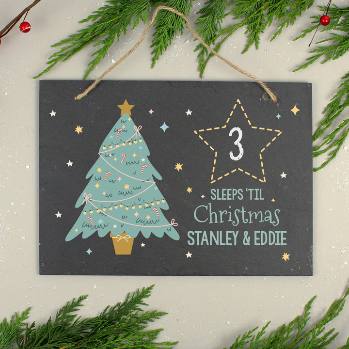 Buy Personalised Christmas Chalk Countdown Hanging Large Slate Sign available now at www.giftsfinder.co.uk