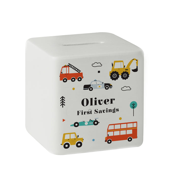 Personalised Vehicles Ceramic Square Money Box in gift category Personalised Money Boxes