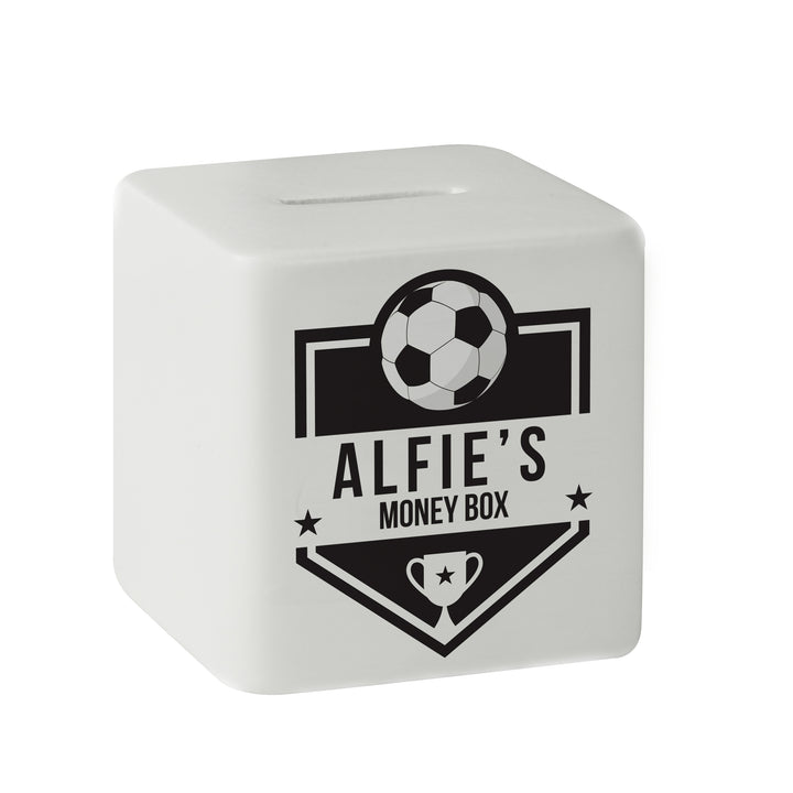 Buy Personalised Football Badge Ceramic Square Money Box available now at www.giftsfinder.co.uk