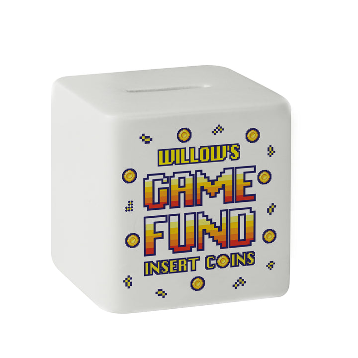 Buy Personalised Gaming Fund Ceramic Square Money Box available now at www.giftsfinder.co.uk