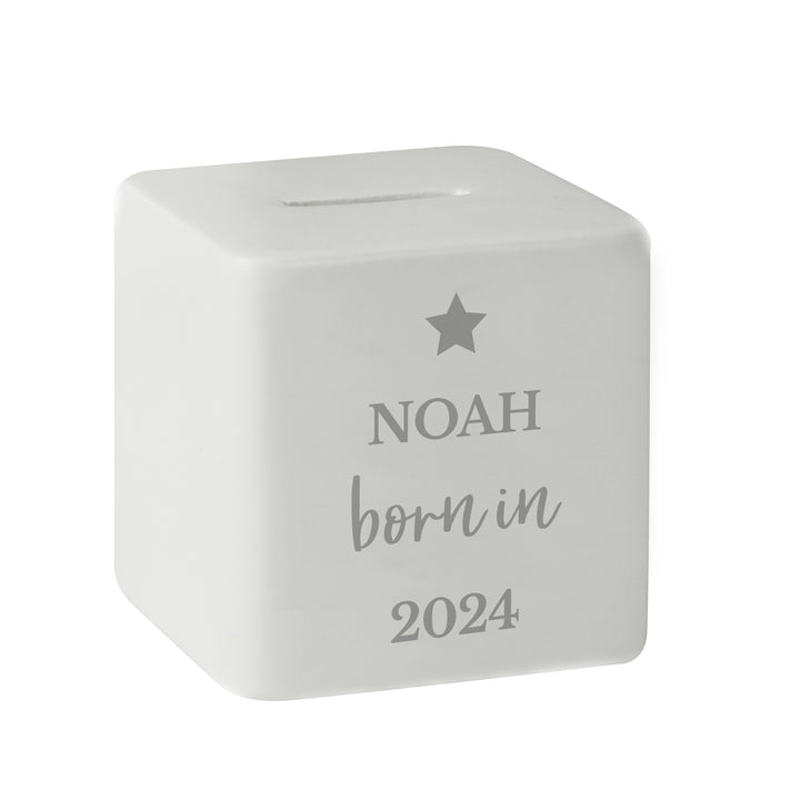 Buy Personalised Born in Money Box available now at www.giftsfinder.co.uk