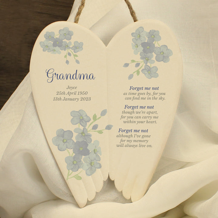 Personalised Forget Me Not Memorial Ceramic Wings - part of the Gifts Finder Personalised Memorials collection