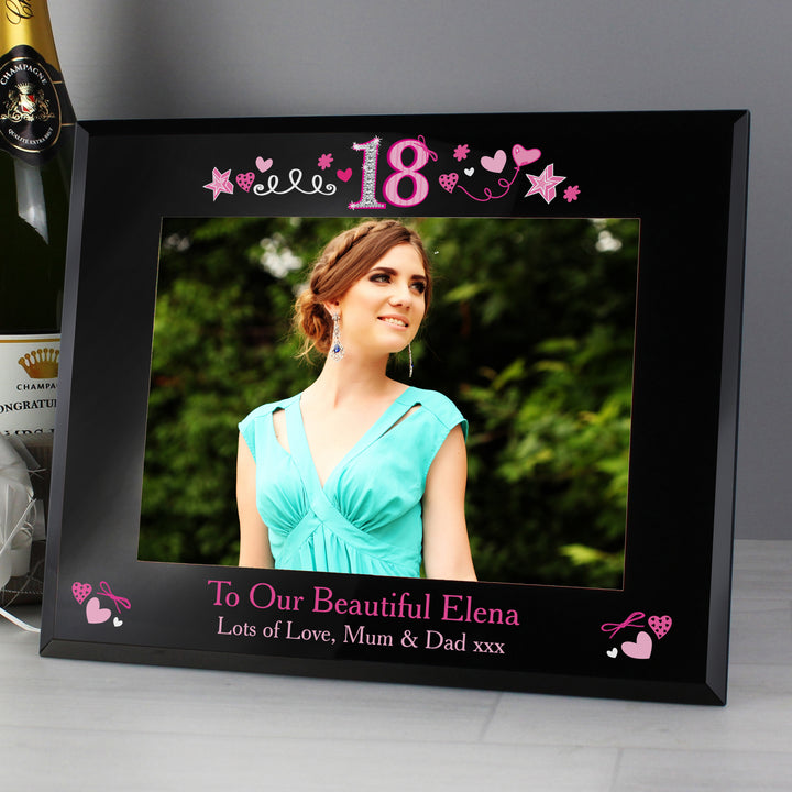 Buy Personalised 18th Birthday Black Glass 7x5 Frame available now at www.giftsfinder.co.uk