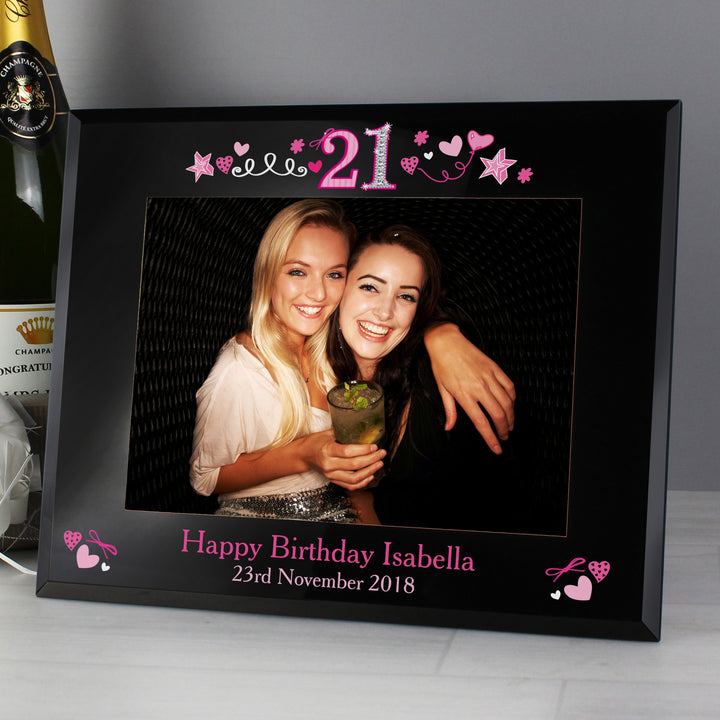 Personalised 21st Birthday Black Glass 7x5 Inch Photo Frame - part of the Gifts Finder Personalised Photo Frames collection