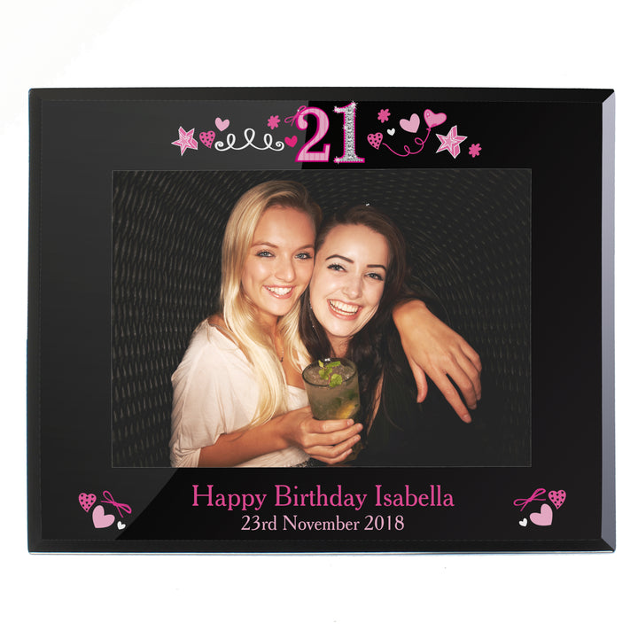 Personalised 21st Birthday Black Glass 7x5 Inch Photo Frame - part of the Gifts Finder Personalised Photo Frames collection