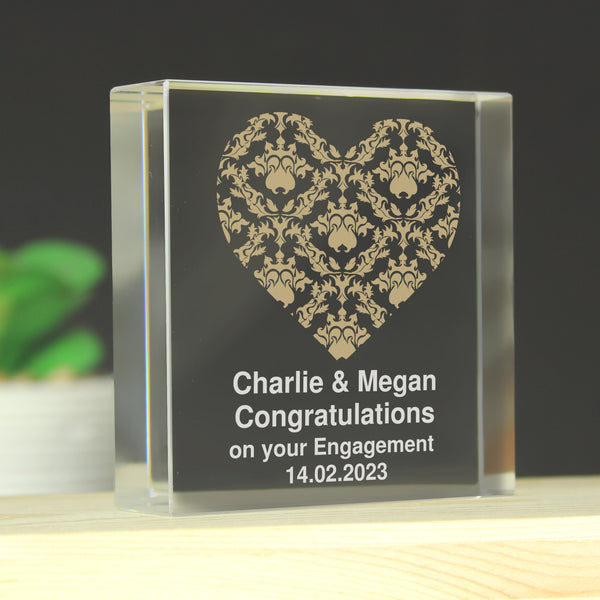 Buy Personalised Gold Damask Heart Large Crystal Token available now at www.giftsfinder.co.uk