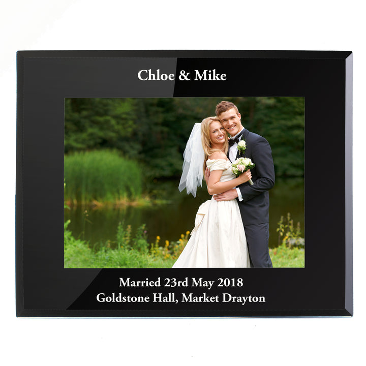 Buy Personalised 7x5 Landscape Black Glass Photo Frame available now at www.giftsfinder.co.uk