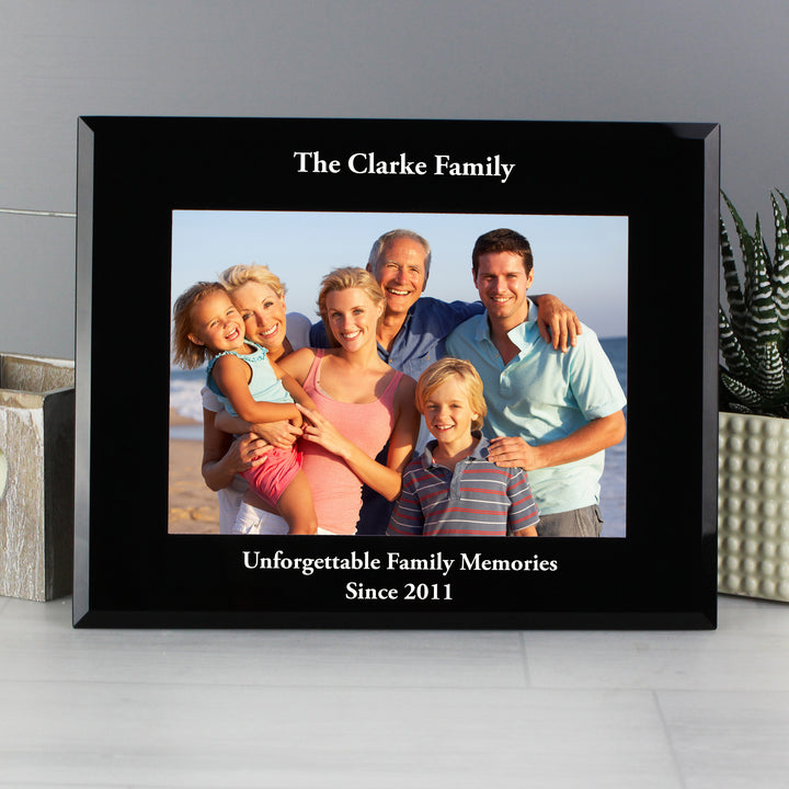 Buy Personalised 7x5 Landscape Black Glass Photo Frame available now at www.giftsfinder.co.uk