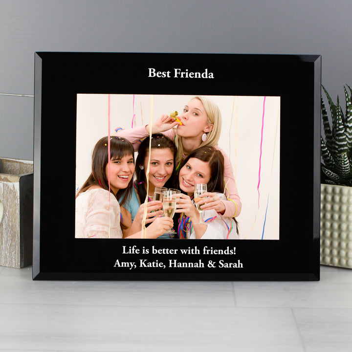 Buy Personalised 7x5 Landscape Black Glass Photo Frame available now at www.giftsfinder.co.uk