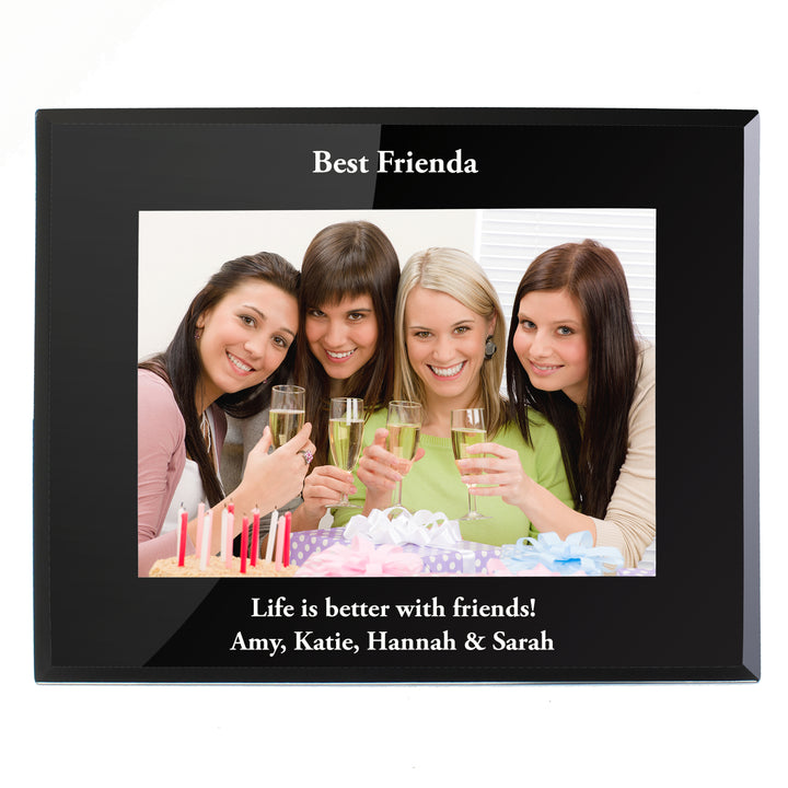 Buy Personalised 7x5 Landscape Black Glass Photo Frame available now at www.giftsfinder.co.uk