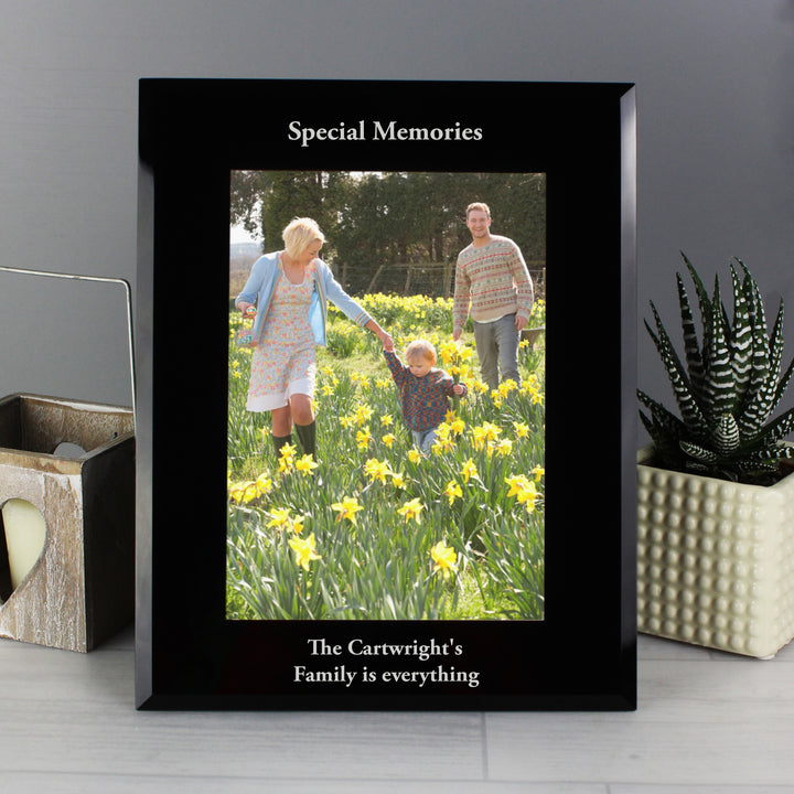 Buy Personalised 5x7 Black Glass Photo Frame available now at www.giftsfinder.co.uk