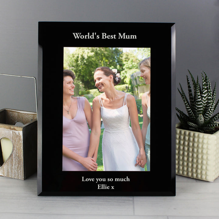 Buy Personalised 5x7 Black Glass Photo Frame available now at www.giftsfinder.co.uk