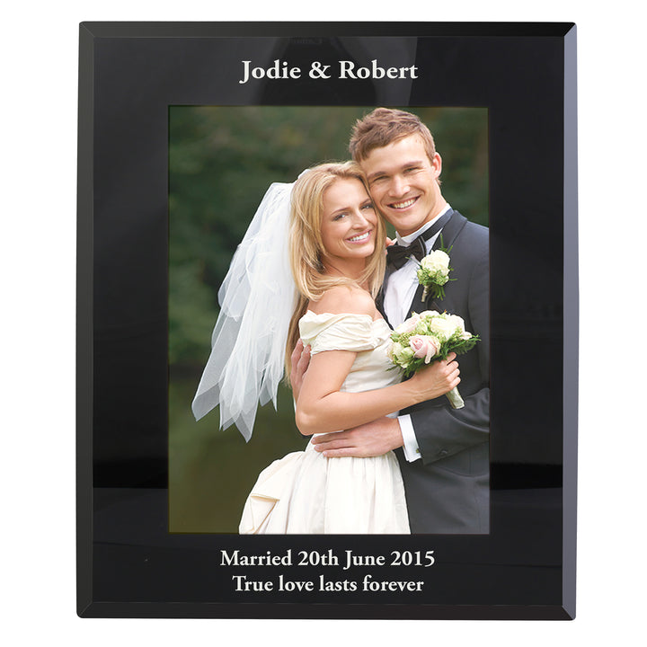 Buy Personalised 5x7 Black Glass Photo Frame available now at www.giftsfinder.co.uk