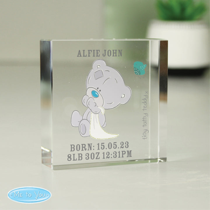 Personalised Tiny Tatty Teddy Large Christening Crystal Token - part of the Gifts Finder Personalised Christening Gifts collection