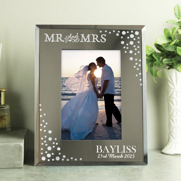 Buy Personalised Mr and Mrs 4x6 Diamante Glass Photo Frame at www.giftsfinder.co.uk