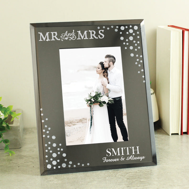 Buy Personalised Mr and Mrs 4x6 Diamante Glass Photo Frame at www.giftsfinder.co.uk