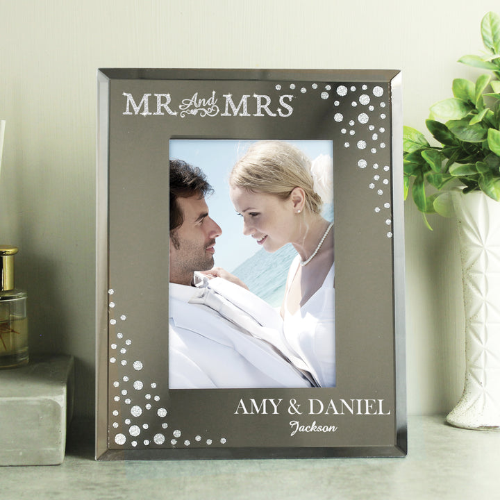 Buy Personalised Mr and Mrs 4x6 Diamante Glass Photo Frame at www.giftsfinder.co.uk