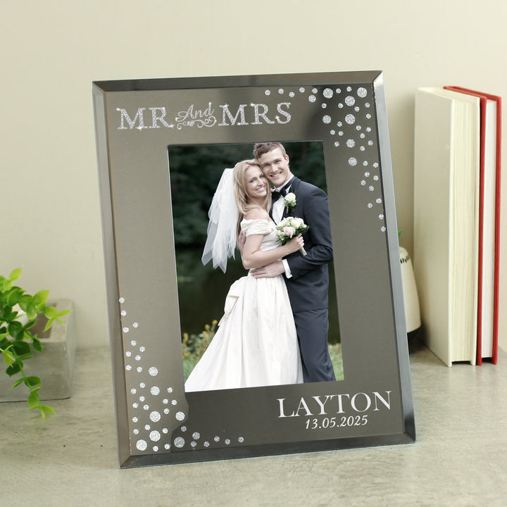 Buy Personalised Mr and Mrs 4x6 Diamante Glass Photo Frame at www.giftsfinder.co.uk