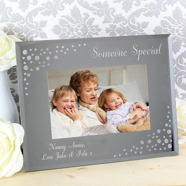 Buy Personalised Any Message 6x4 Landscape Diamante Glass Photo Frame at www.giftsfinder.co.uk