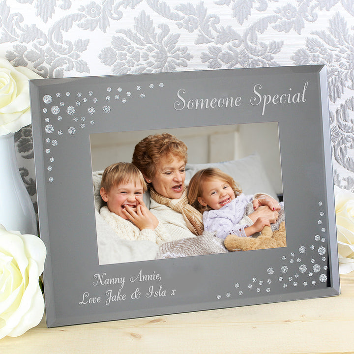 Buy Personalised Any Message 6x4 Landscape Diamante Glass Photo Frame at www.giftsfinder.co.uk