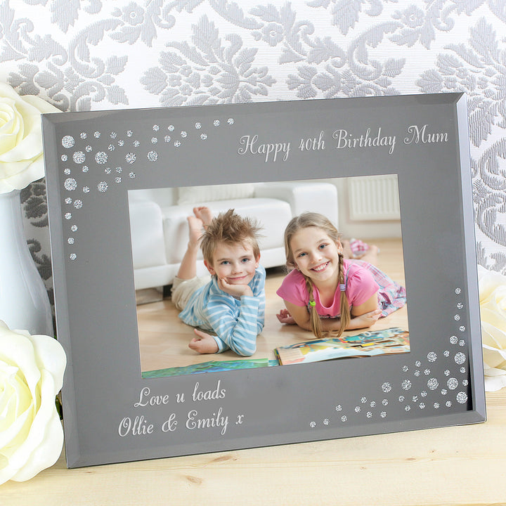 Buy Personalised Any Message 6x4 Landscape Diamante Glass Photo Frame at www.giftsfinder.co.uk