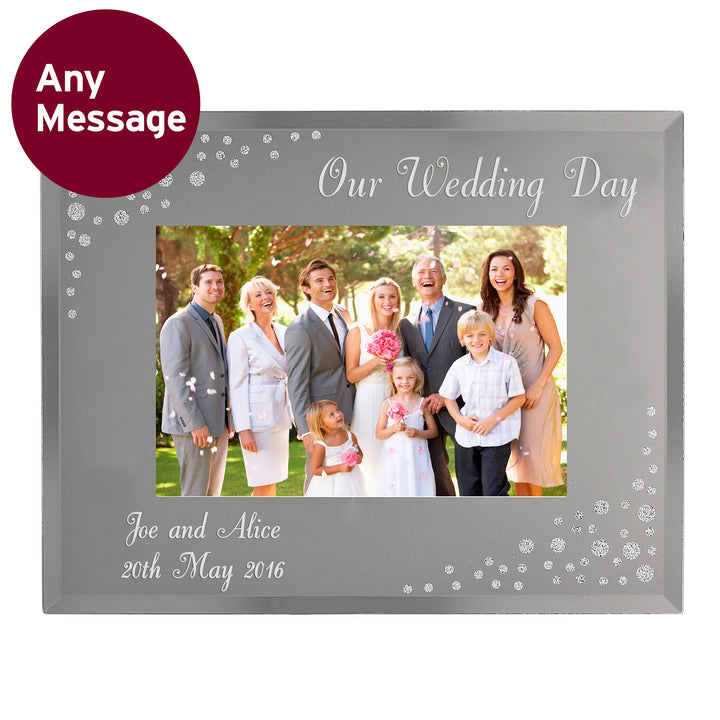 Buy Personalised Any Message 6x4 Landscape Diamante Glass Photo Frame at www.giftsfinder.co.uk