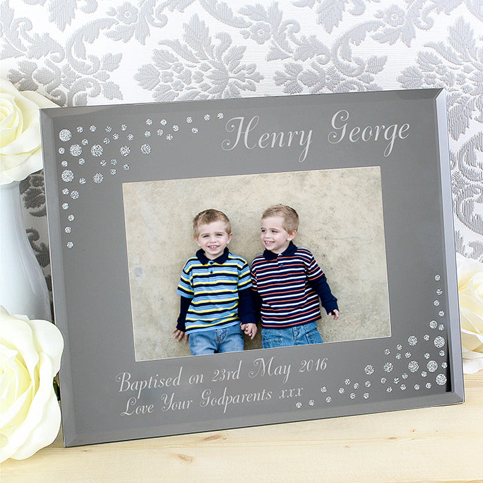 Buy Personalised Any Message 6x4 Landscape Diamante Glass Photo Frame at www.giftsfinder.co.uk